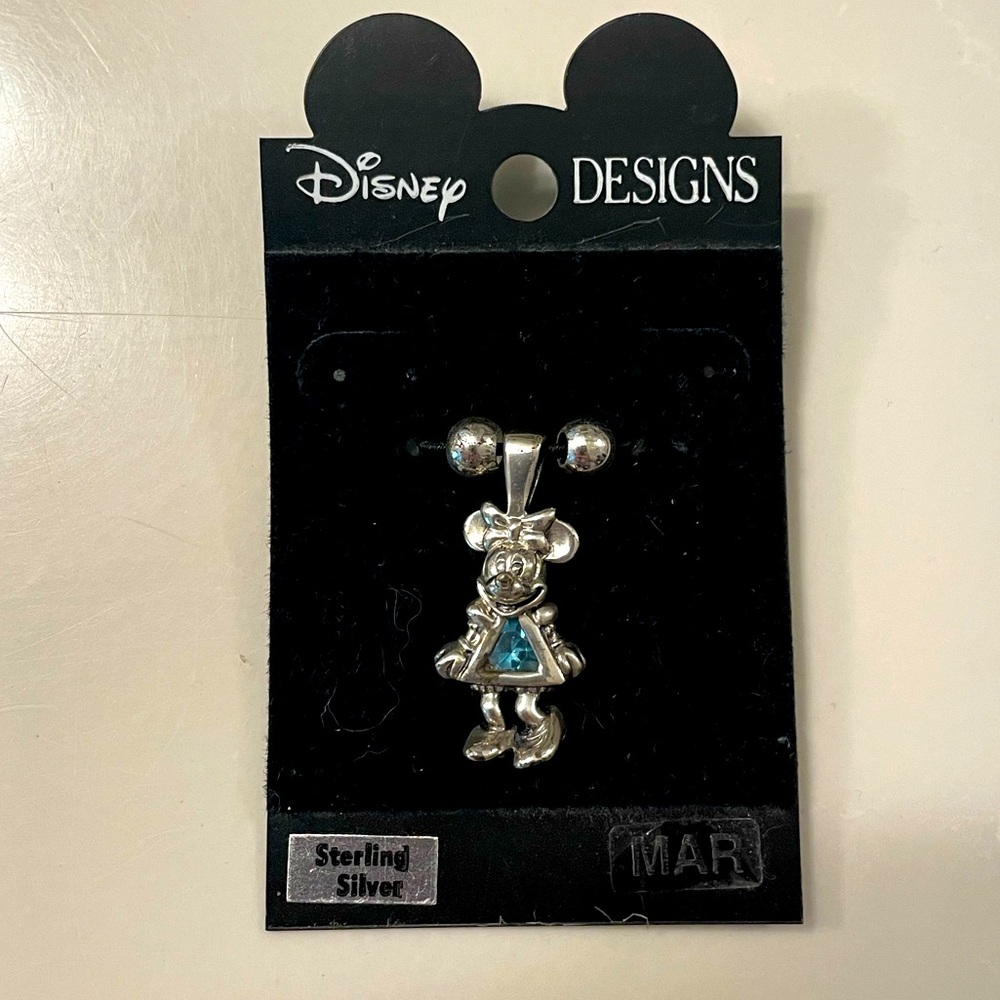 Vintage Minnie Mouse 925 Silver pendant w/March birthstone